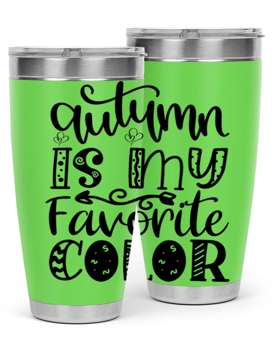 Autumn Is My Favorite Color 19# tumbler featuring vibrant fall colors and a stainless steel design, perfect for hot and cold beverages.