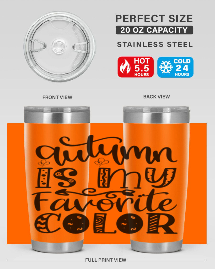 Autumn Is My Favorite Color 19# tumbler featuring vibrant fall colors and a stainless steel design, perfect for hot and cold beverages.