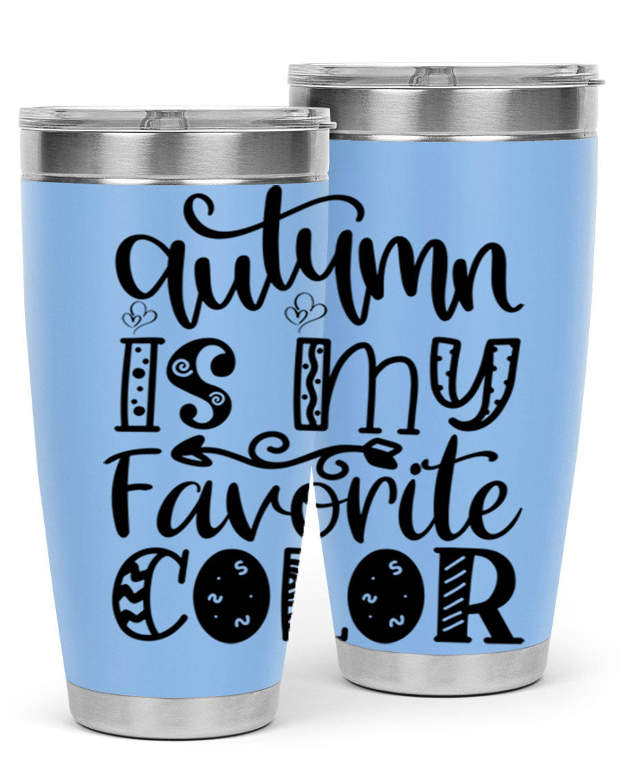 Autumn Is My Favorite Color 19# tumbler featuring vibrant fall colors and a stainless steel design, perfect for hot and cold beverages.