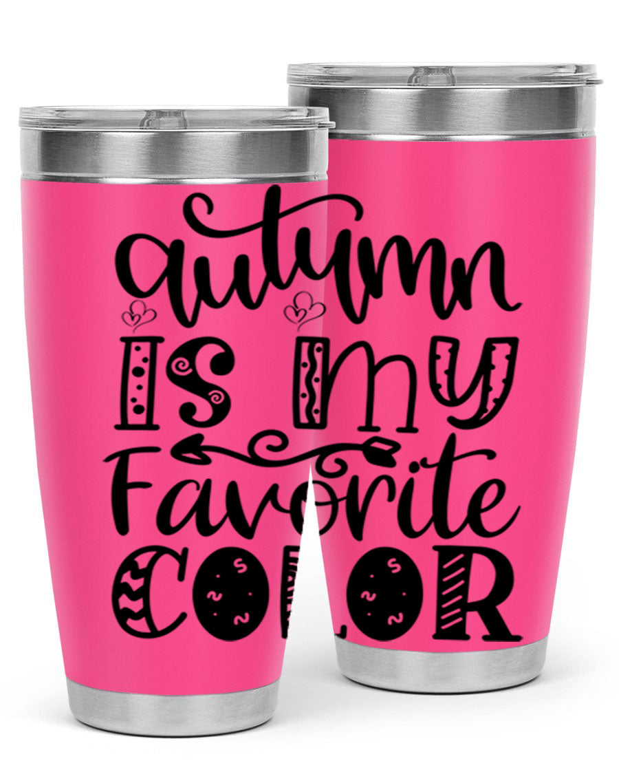 Autumn Is My Favorite Color 19# tumbler featuring vibrant fall colors and a stainless steel design, perfect for hot and cold beverages.