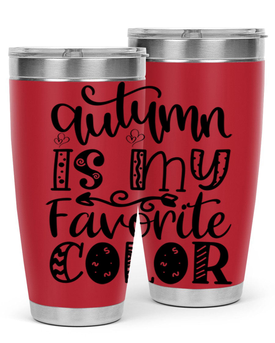 Autumn Is My Favorite Color 19# tumbler featuring vibrant fall colors and a stainless steel design, perfect for hot and cold beverages.