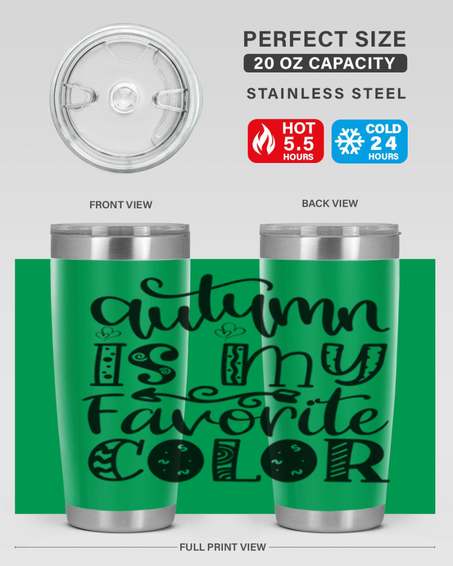 Autumn Is My Favorite Color 19# tumbler featuring vibrant fall colors and a stainless steel design, perfect for hot and cold beverages.