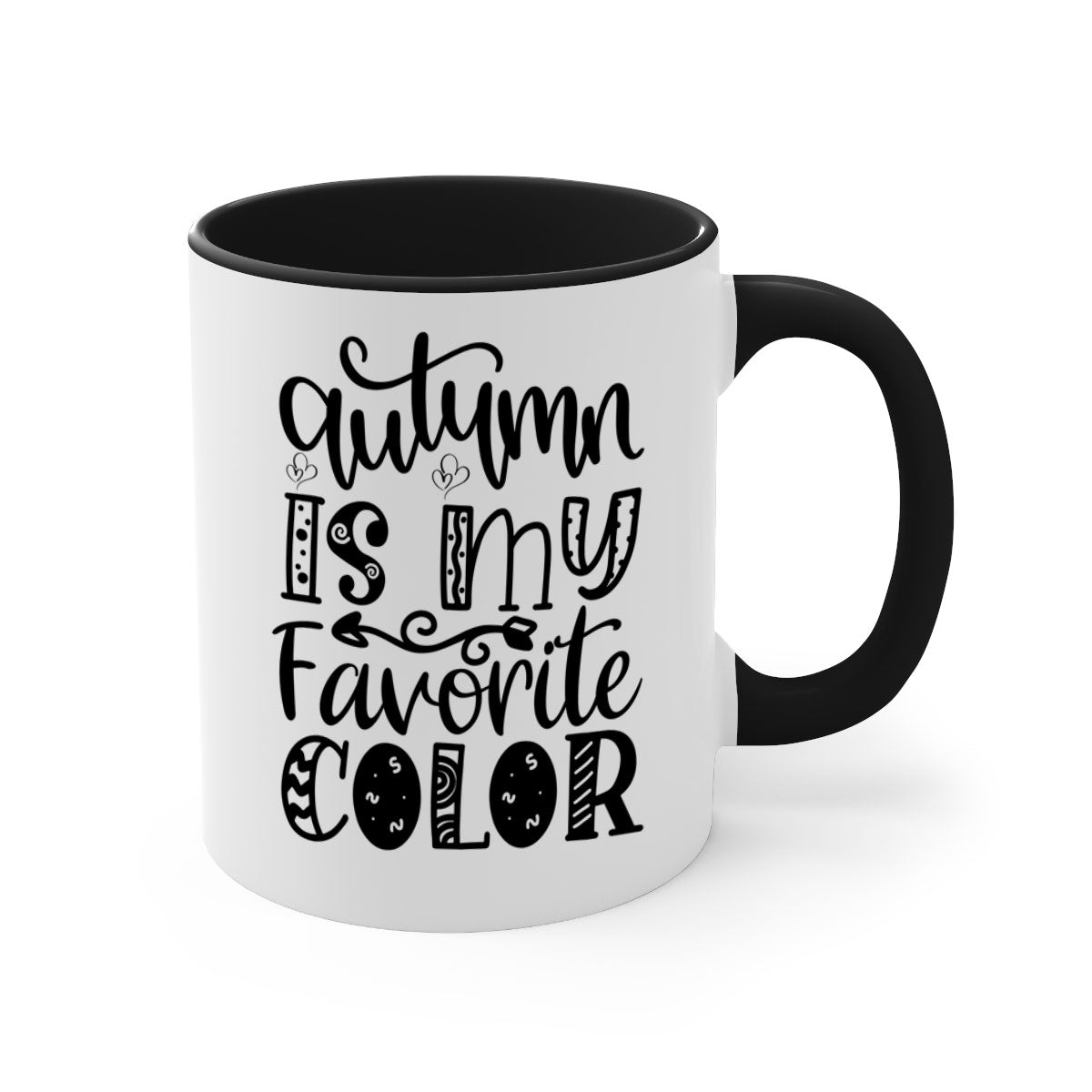 Autumn Is My Favorite Color Mug featuring a glossy finish with a colored handle and interior, available in five vibrant colors.