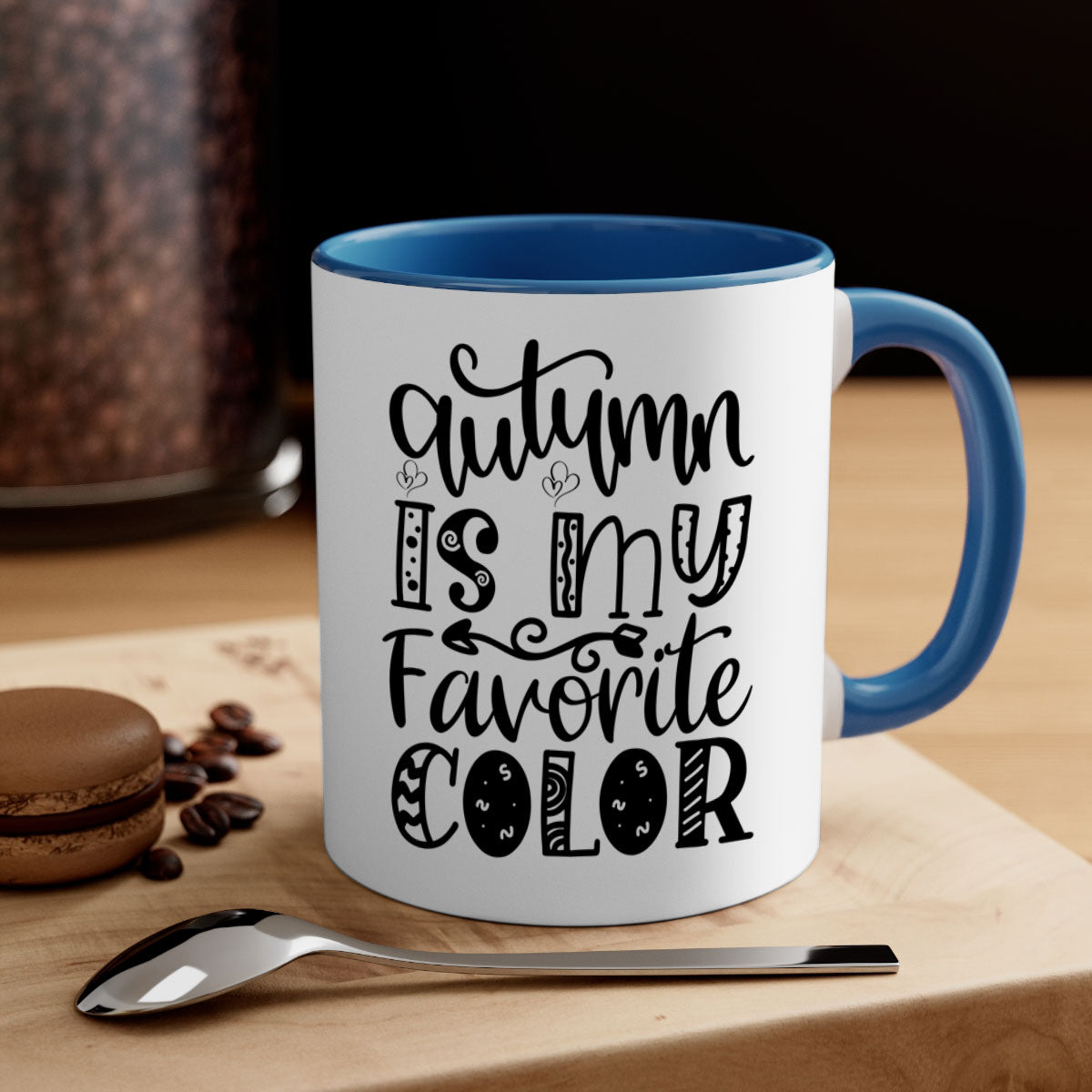 Autumn Is My Favorite Color Mug featuring a glossy finish with a colored handle and interior, available in five vibrant colors.