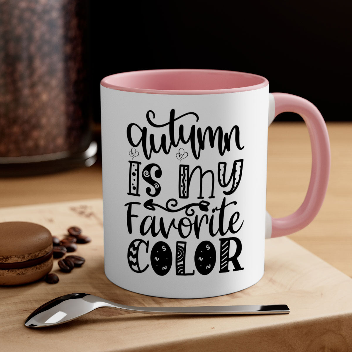 Autumn Is My Favorite Color Mug featuring a glossy finish with a colored handle and interior, available in five vibrant colors.