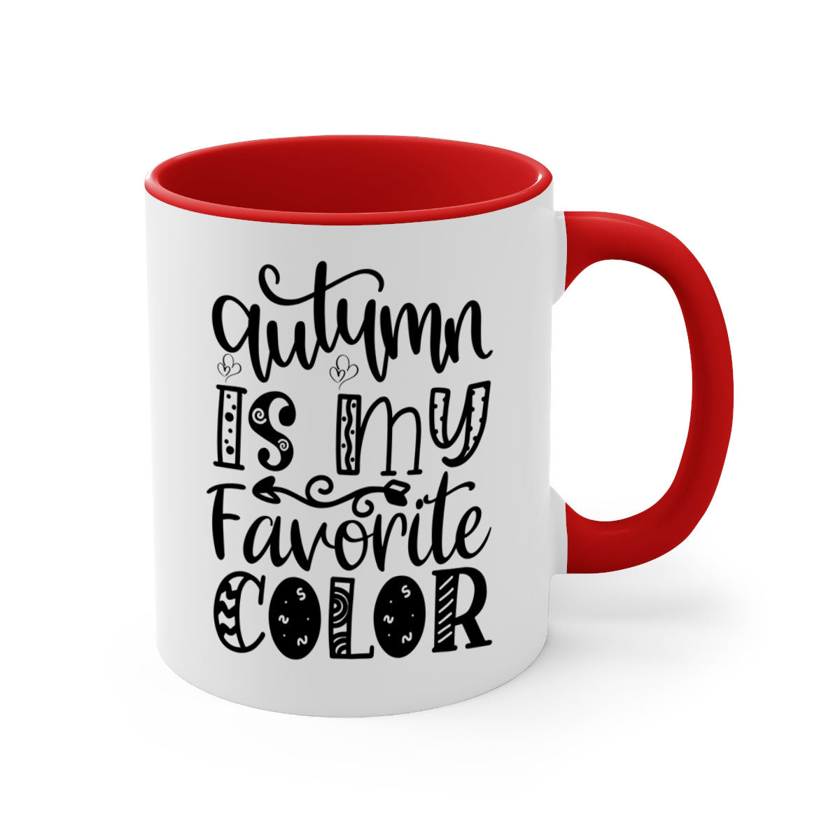 Autumn Is My Favorite Color Mug featuring a glossy finish with a colored handle and interior, available in five vibrant colors.