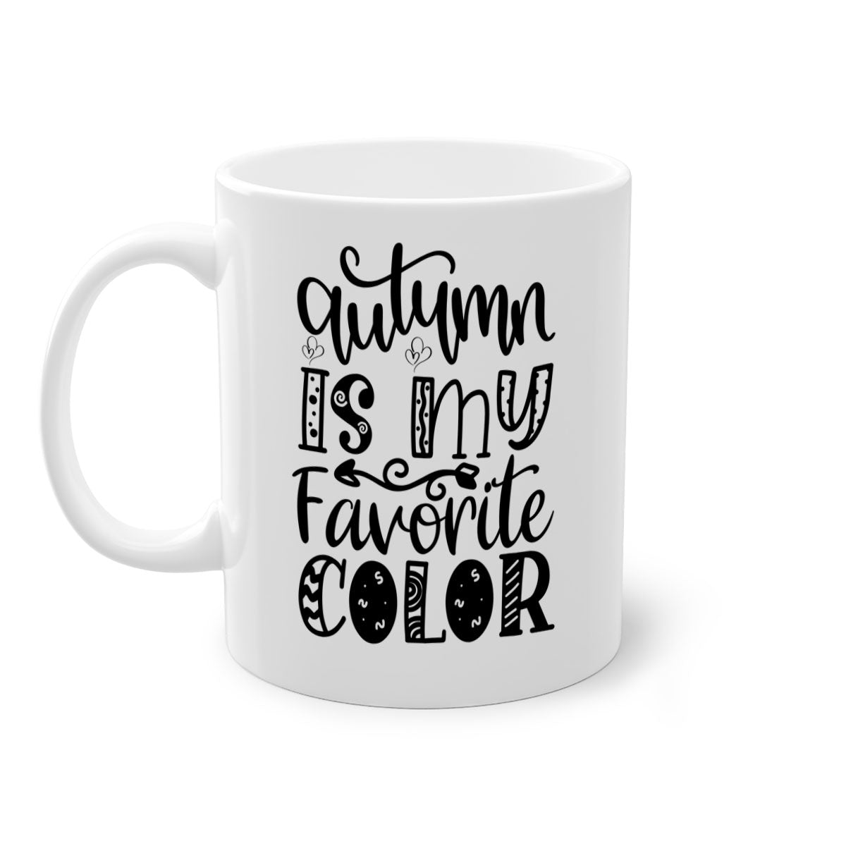 Autumn Is My Favorite Color Mug featuring a glossy finish with a colored handle and interior, available in five vibrant colors.