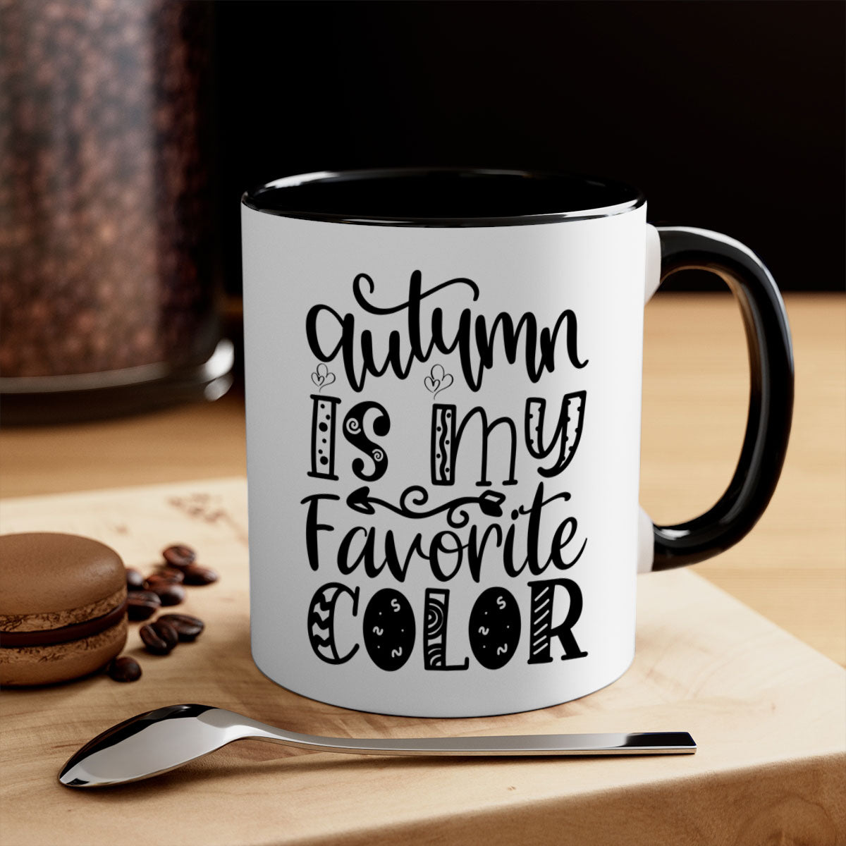 Autumn Is My Favorite Color Mug featuring a glossy finish with a colored handle and interior, available in five vibrant colors.