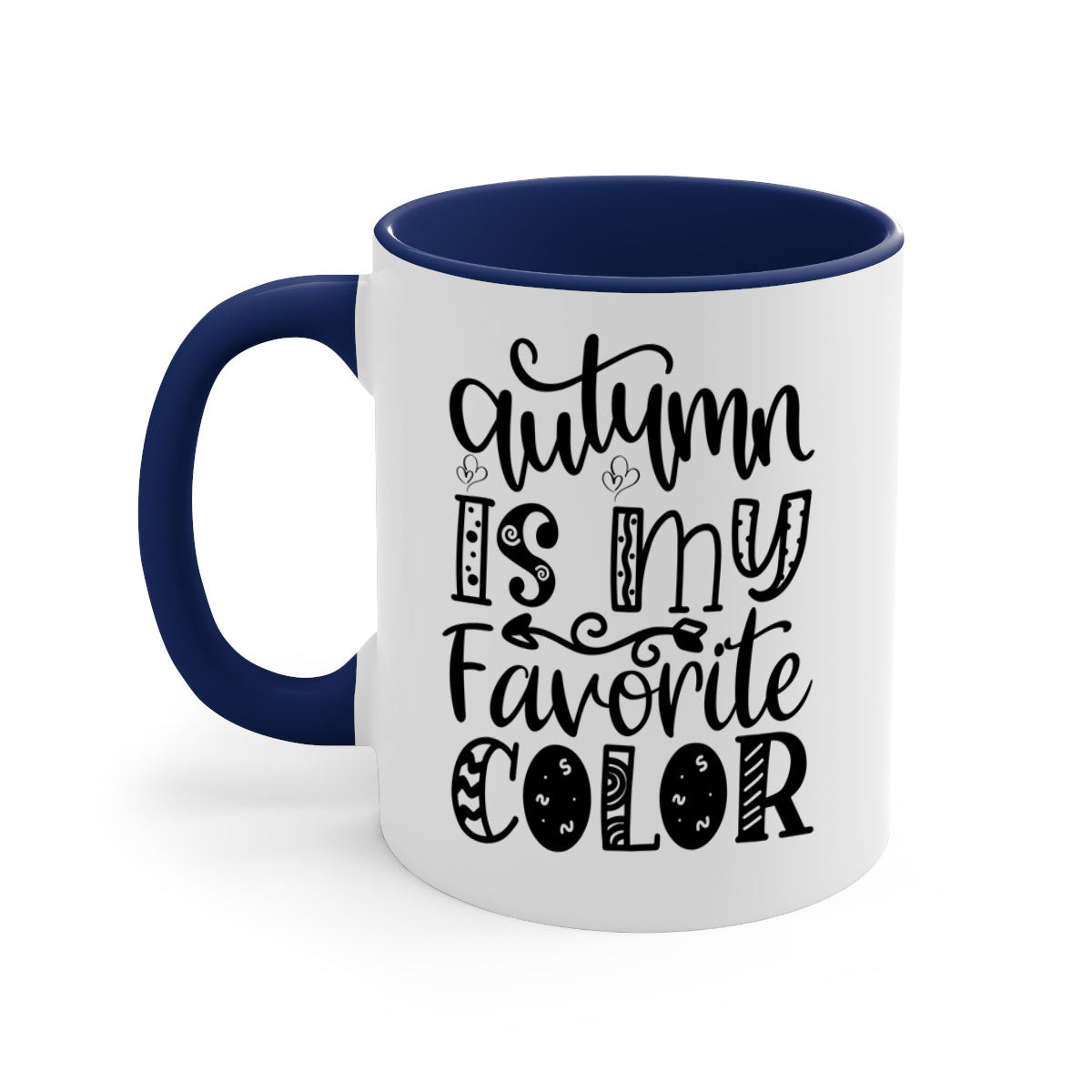 Autumn Is My Favorite Color Mug featuring a glossy finish with a colored handle and interior, available in five vibrant colors.