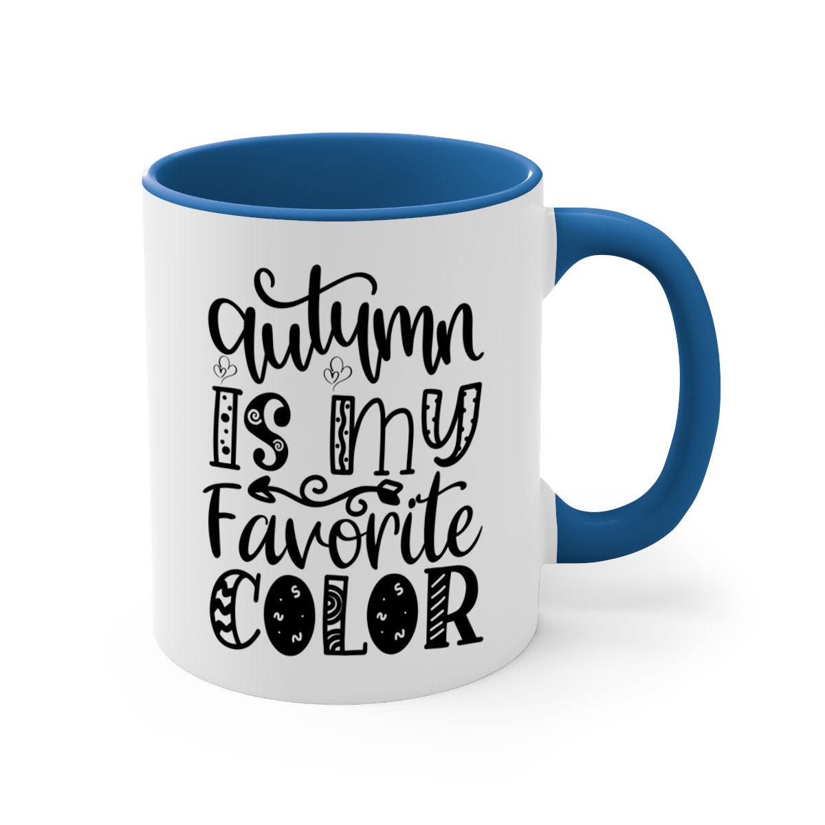 Autumn Is My Favorite Color Mug featuring a glossy finish with a colored handle and interior, available in five vibrant colors.