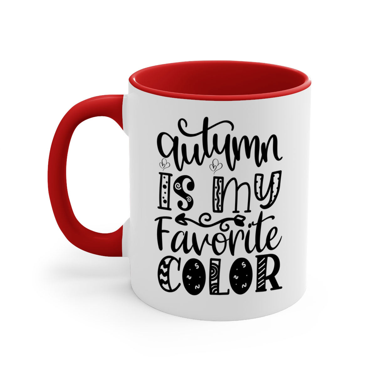 Autumn Is My Favorite Color Mug featuring a glossy finish with a colored handle and interior, available in five vibrant colors.