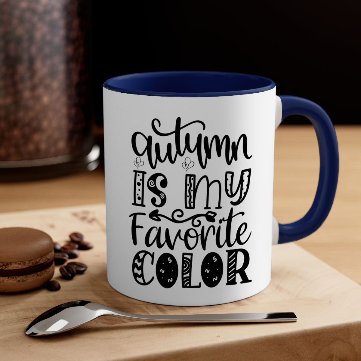 Autumn Is My Favorite Color Mug featuring a glossy finish with a colored handle and interior, available in five vibrant colors.