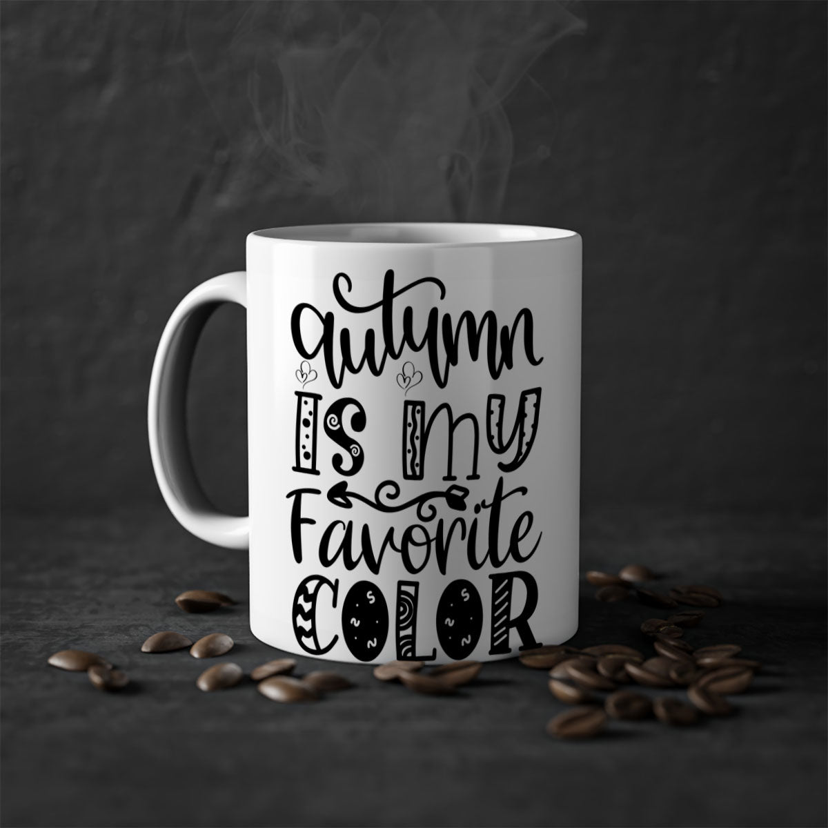 Autumn Is My Favorite Color Mug featuring a glossy finish with a colored handle and interior, available in five vibrant colors.