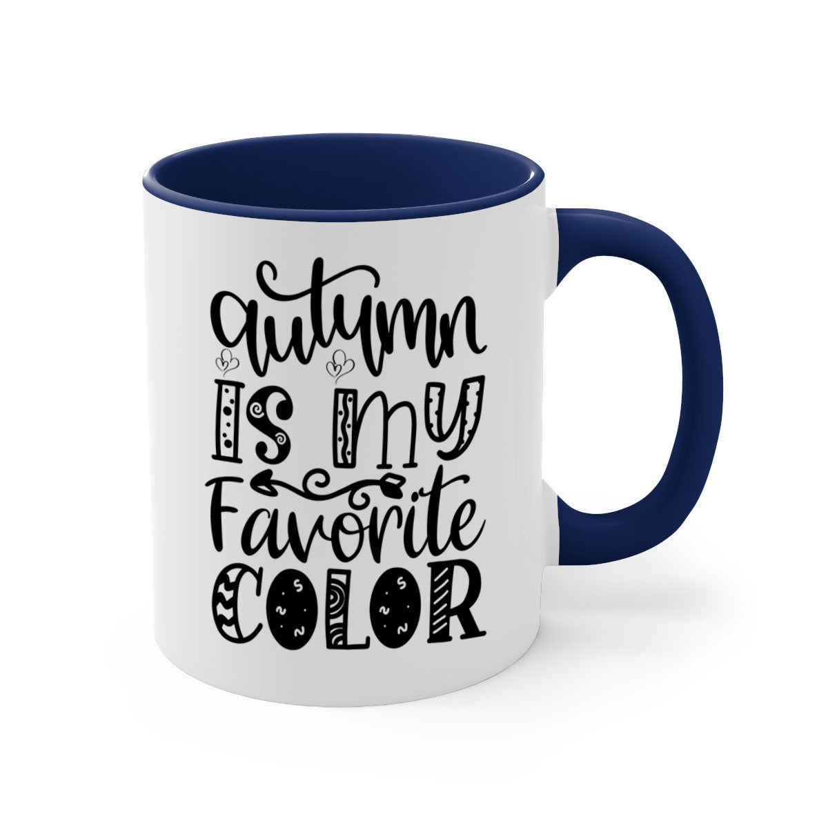 Autumn Is My Favorite Color Mug featuring a glossy finish with a colored handle and interior, available in five vibrant colors.