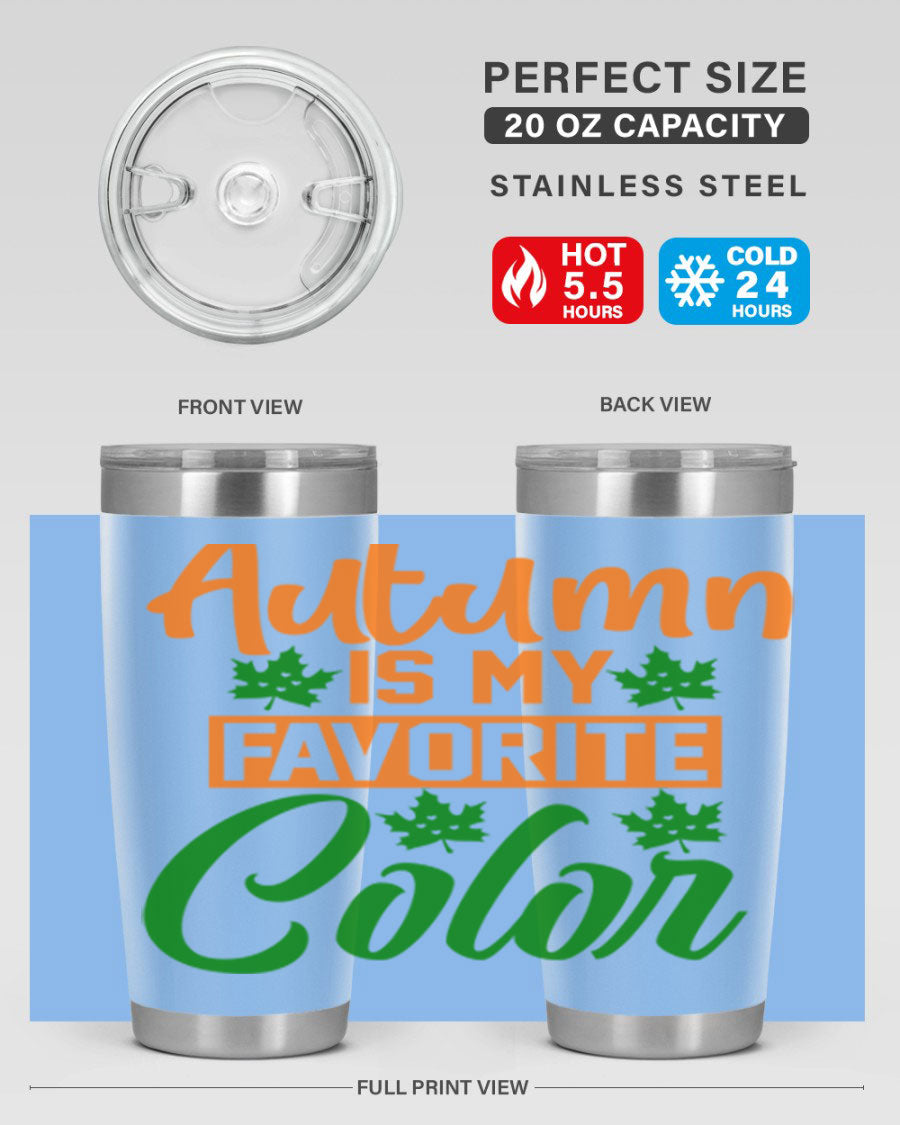 Autumn is My Favorite Color 21# Tumbler featuring vibrant fall colors and a stainless steel design, perfect for hot and cold beverages.