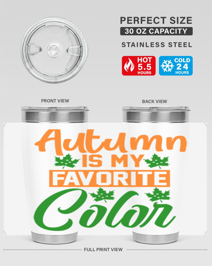 Autumn is My Favorite Color 21# Tumbler featuring vibrant fall colors and a stainless steel design, perfect for hot and cold beverages.