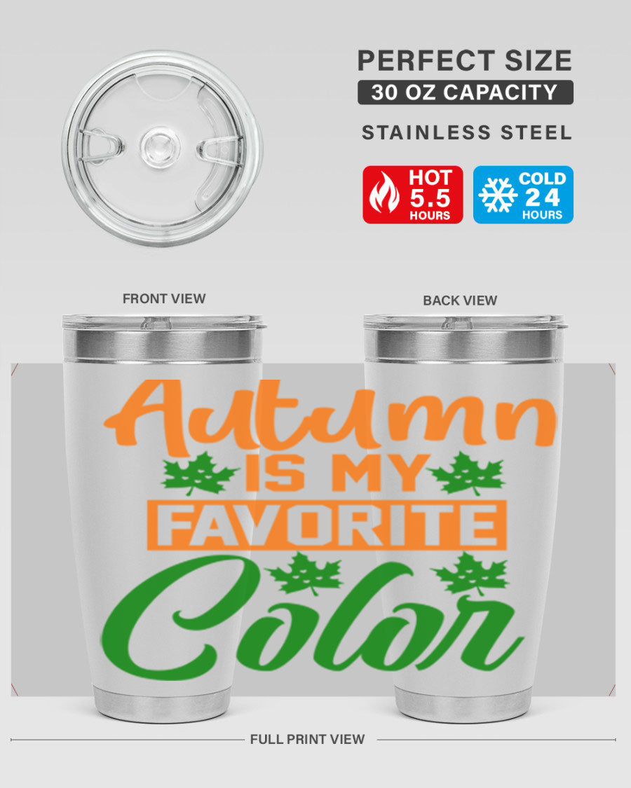 Autumn is My Favorite Color 21# Tumbler featuring vibrant fall colors and a stainless steel design, perfect for hot and cold beverages.