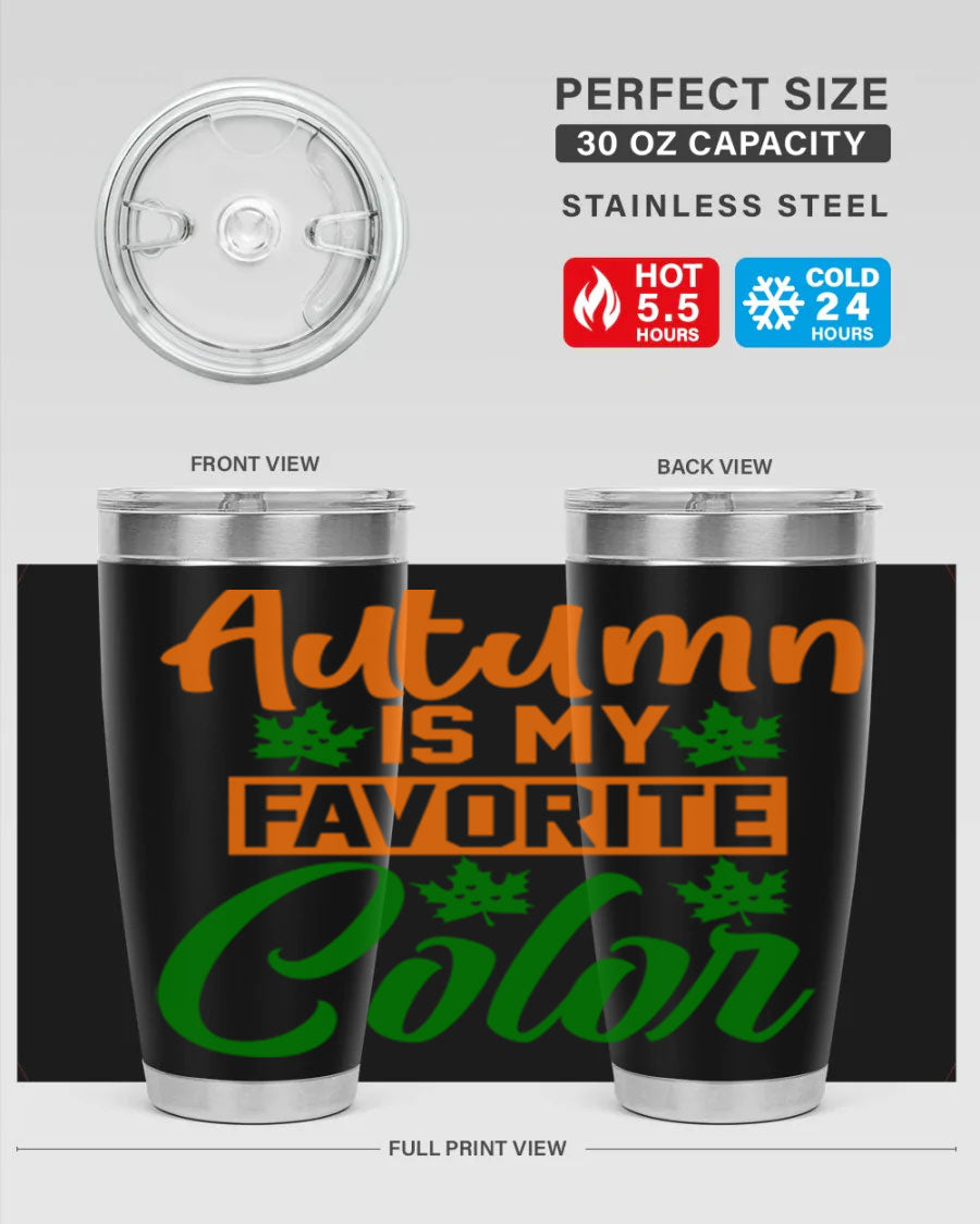 Autumn is My Favorite Color 21# Tumbler featuring vibrant fall colors and a stainless steel design, perfect for hot and cold beverages.