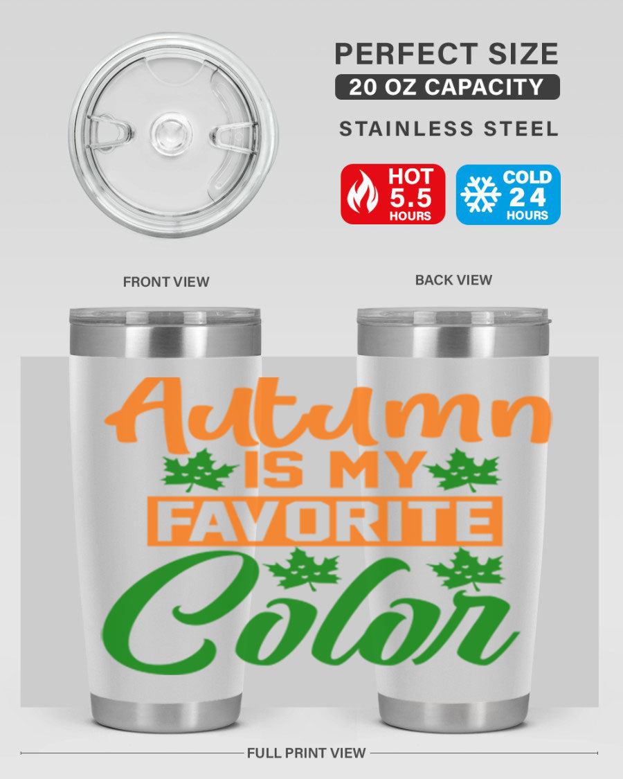 Autumn is My Favorite Color 21# Tumbler featuring vibrant fall colors and a stainless steel design, perfect for hot and cold beverages.