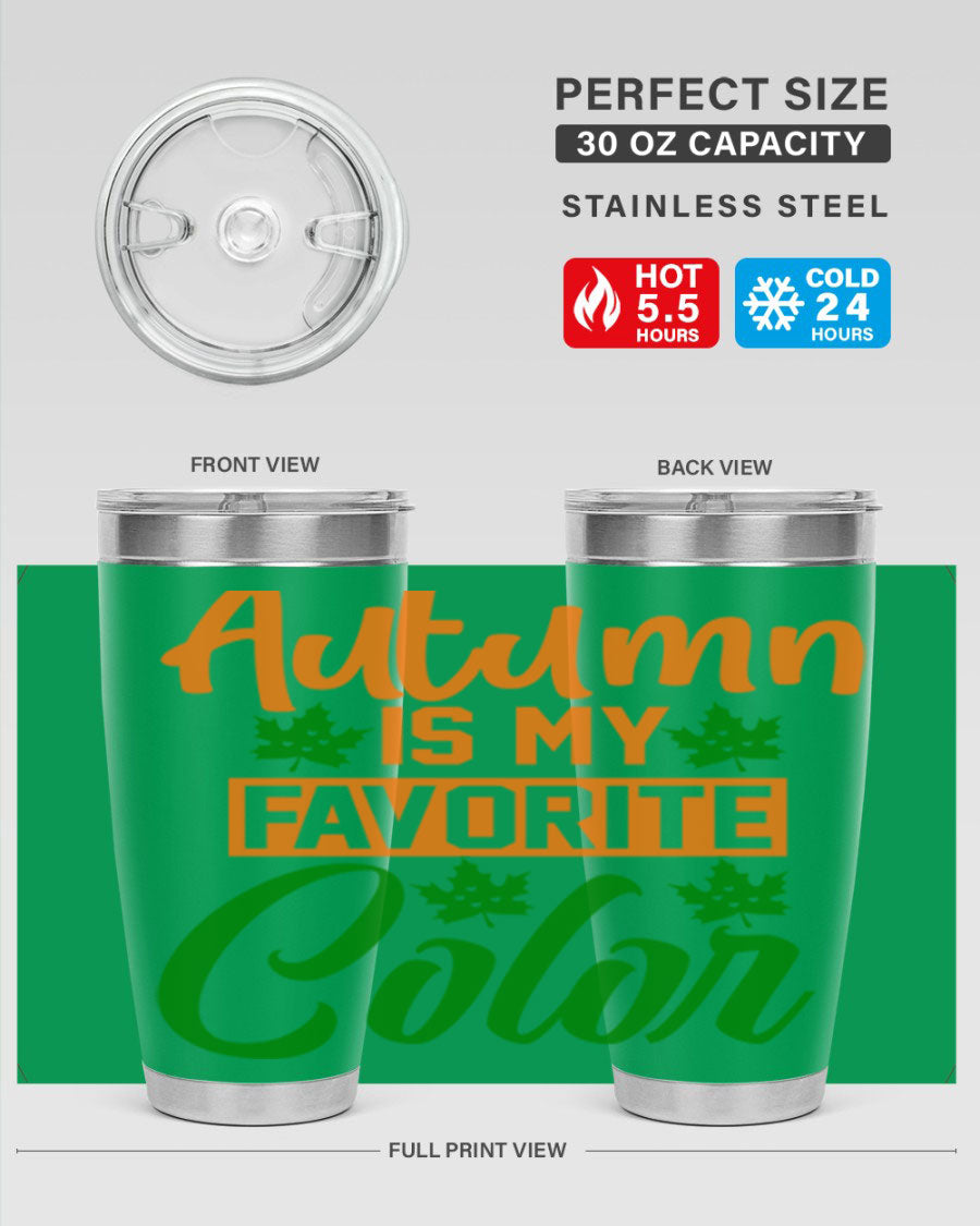 Autumn is My Favorite Color 21# Tumbler featuring vibrant fall colors and a stainless steel design, perfect for hot and cold beverages.