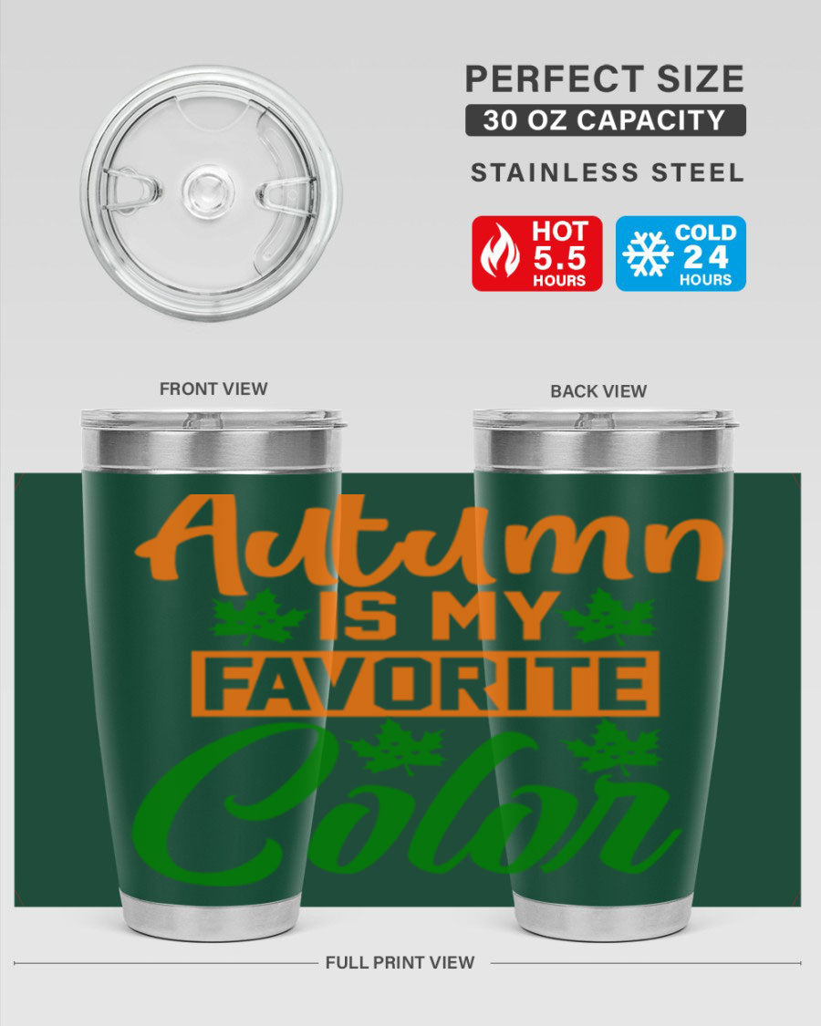 Autumn is My Favorite Color 21# Tumbler featuring vibrant fall colors and a stainless steel design, perfect for hot and cold beverages.