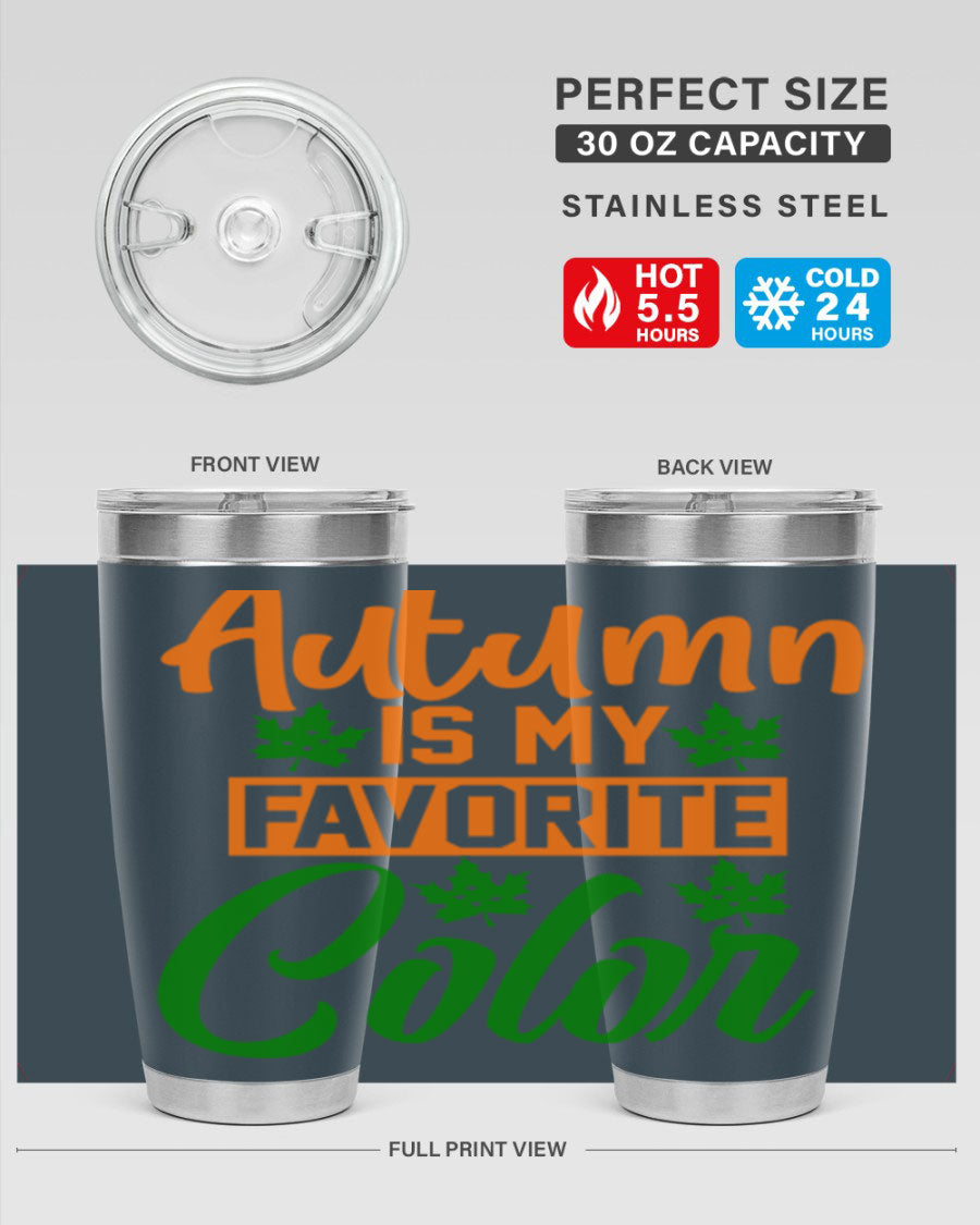 Autumn is My Favorite Color 21# Tumbler featuring vibrant fall colors and a stainless steel design, perfect for hot and cold beverages.