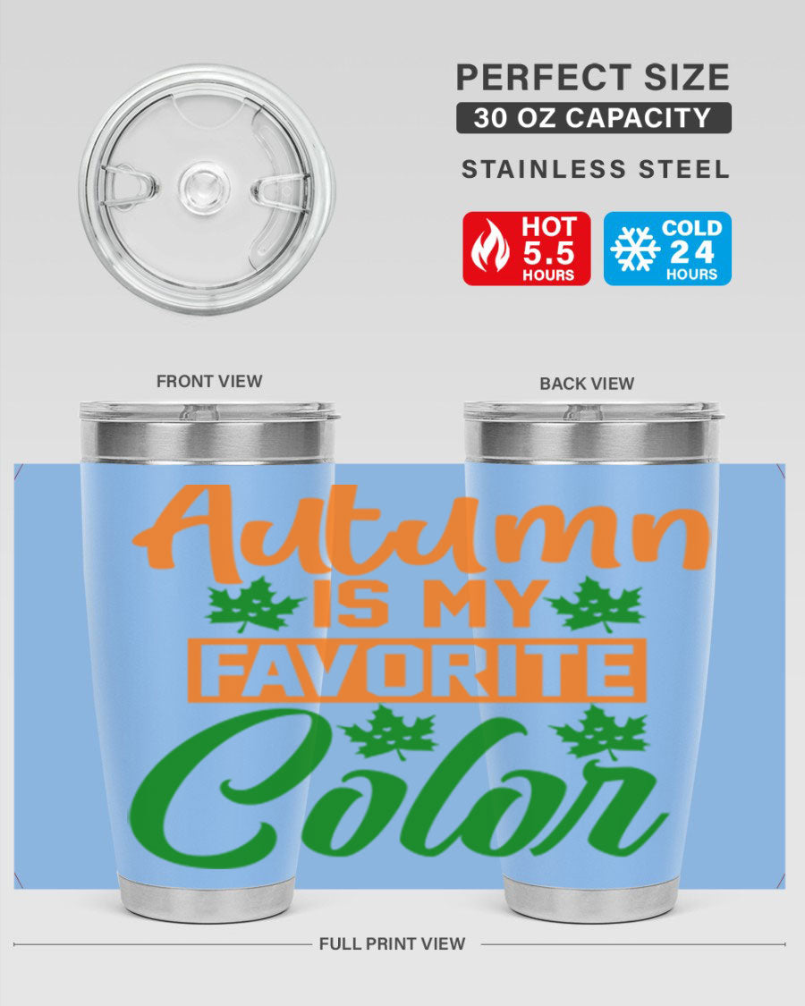 Autumn is My Favorite Color 21# Tumbler featuring vibrant fall colors and a stainless steel design, perfect for hot and cold beverages.