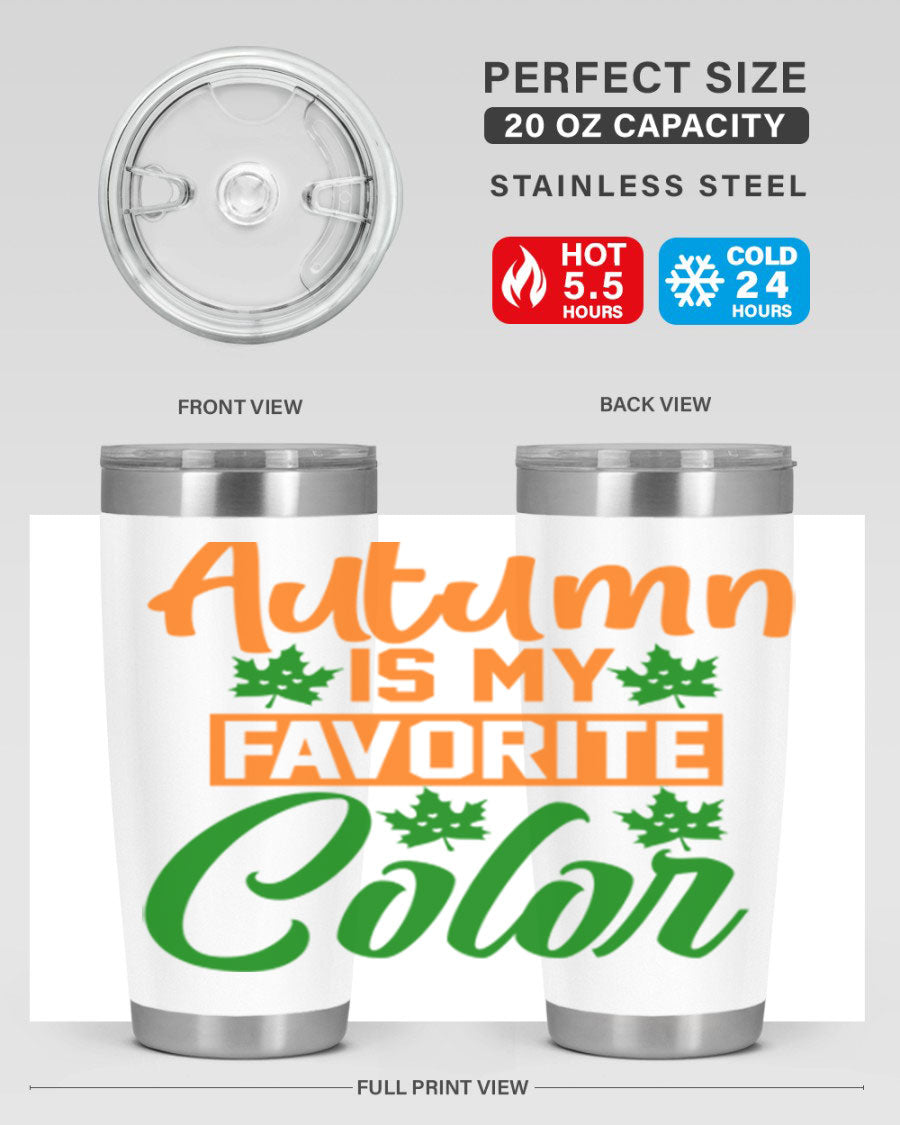 Autumn is My Favorite Color 21# Tumbler featuring vibrant fall colors and a stainless steel design, perfect for hot and cold beverages.