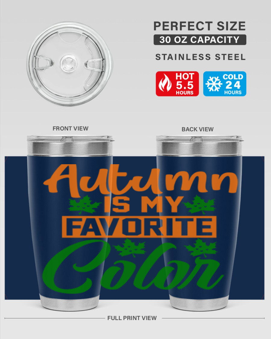 Autumn is My Favorite Color 21# Tumbler featuring vibrant fall colors and a stainless steel design, perfect for hot and cold beverages.