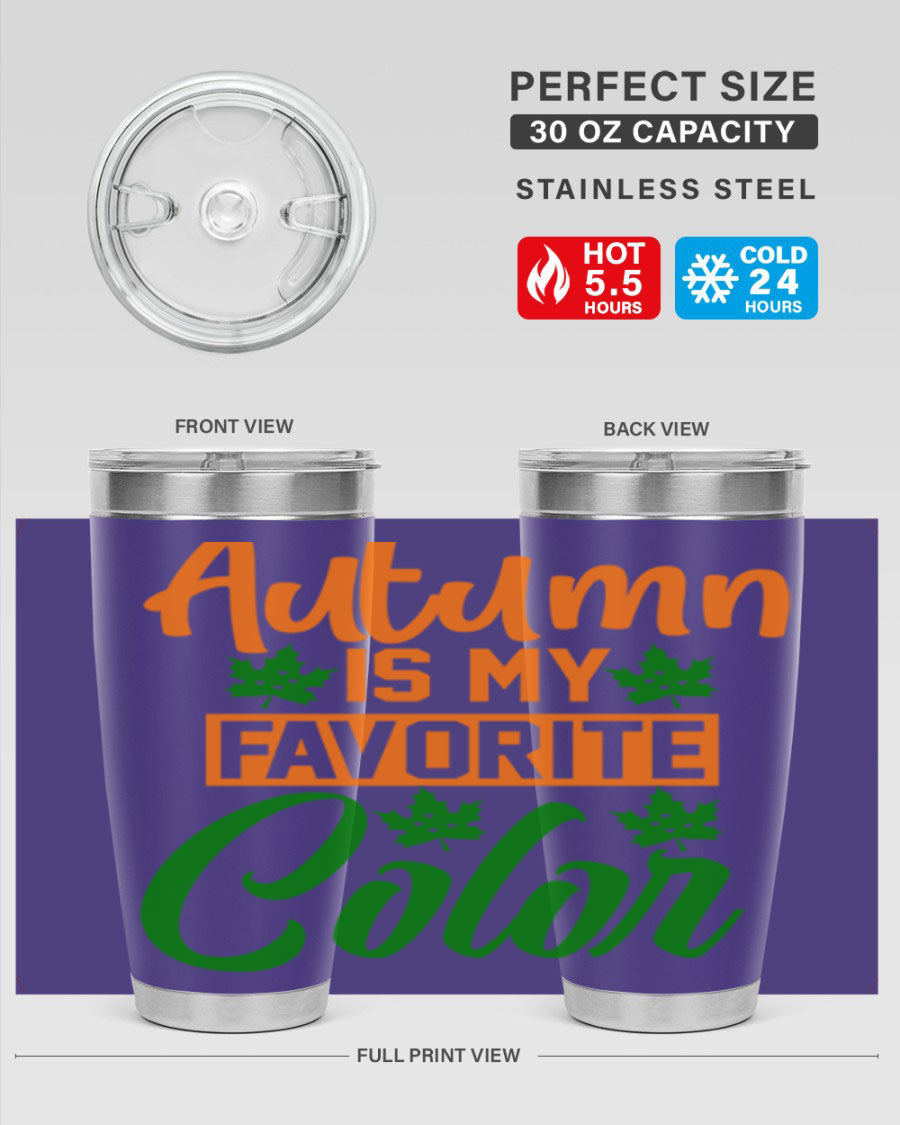 Autumn is My Favorite Color 21# Tumbler featuring vibrant fall colors and a stainless steel design, perfect for hot and cold beverages.