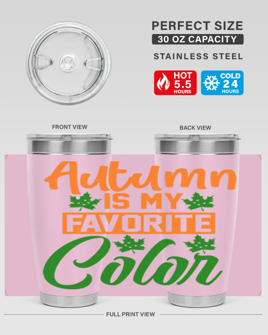 Autumn is My Favorite Color 21# Tumbler featuring vibrant fall colors and a stainless steel design, perfect for hot and cold beverages.