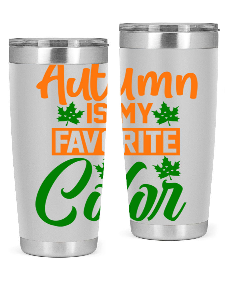 Autumn is My Favorite Color 21# Tumbler featuring vibrant fall colors and a stainless steel design, perfect for hot and cold beverages.