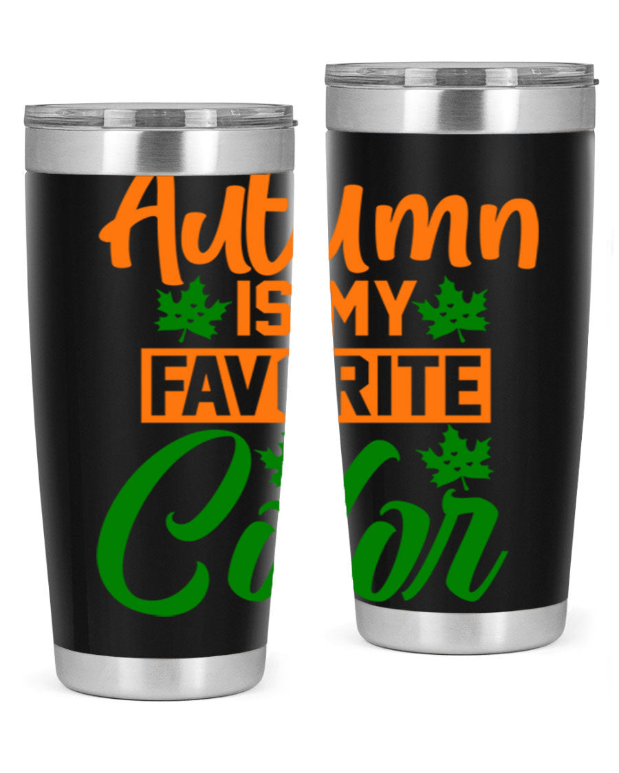 Autumn is My Favorite Color 21# Tumbler featuring vibrant fall colors and a stainless steel design, perfect for hot and cold beverages.