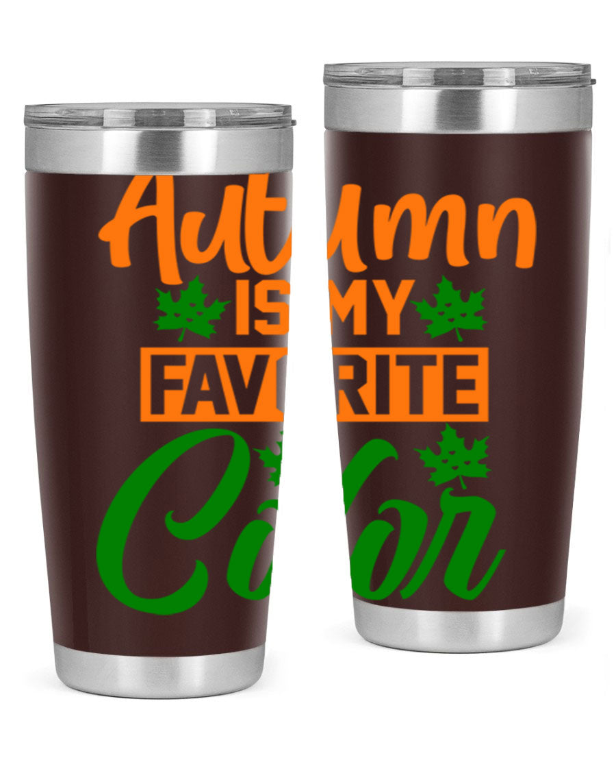 Autumn is My Favorite Color 21# Tumbler featuring vibrant fall colors and a stainless steel design, perfect for hot and cold beverages.