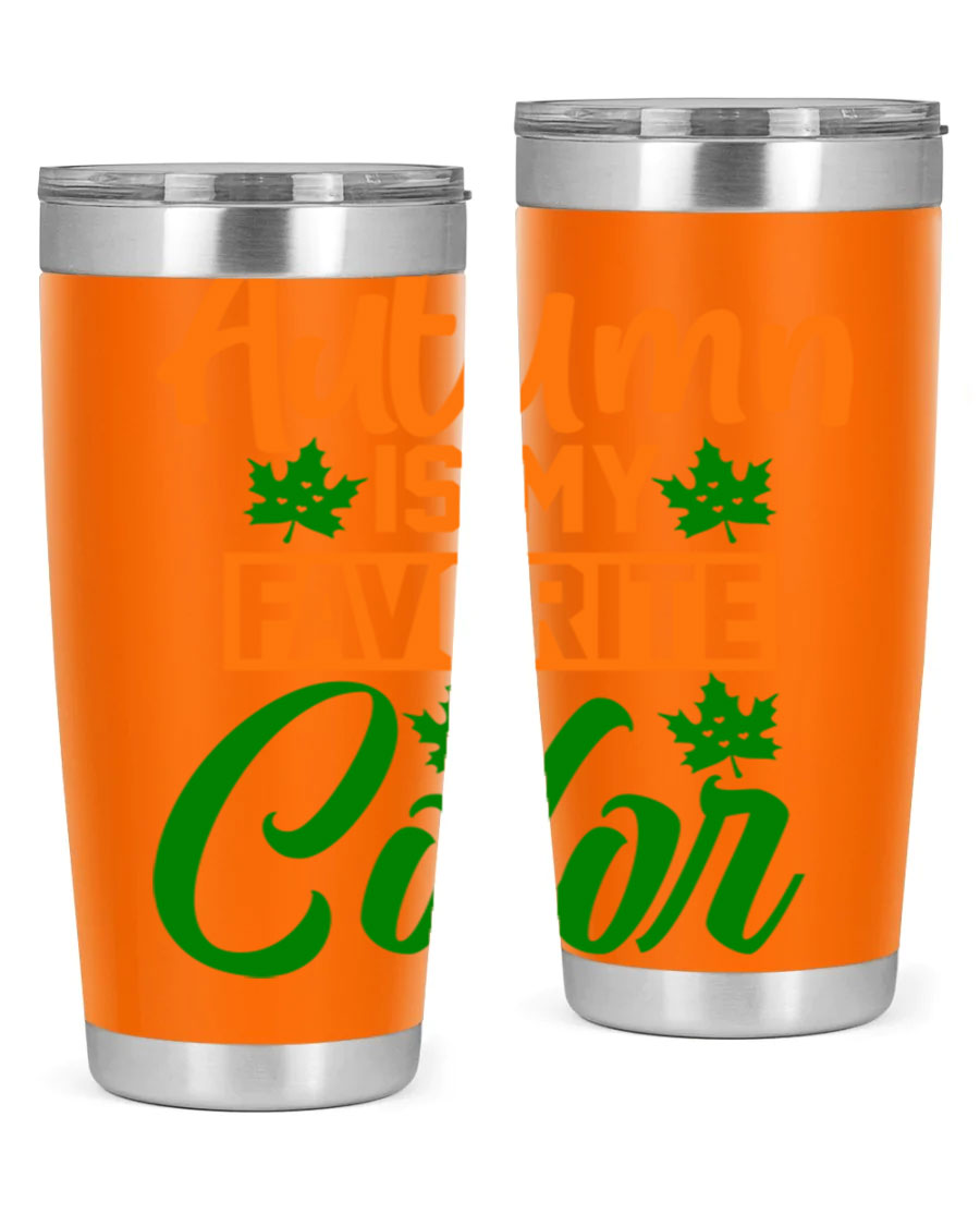 Autumn is My Favorite Color 21# Tumbler featuring vibrant fall colors and a stainless steel design, perfect for hot and cold beverages.