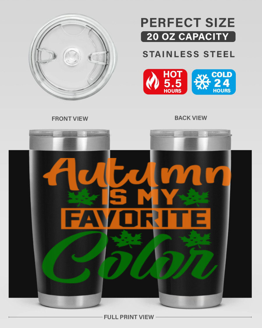 Autumn is My Favorite Color 21# Tumbler featuring vibrant fall colors and a stainless steel design, perfect for hot and cold beverages.