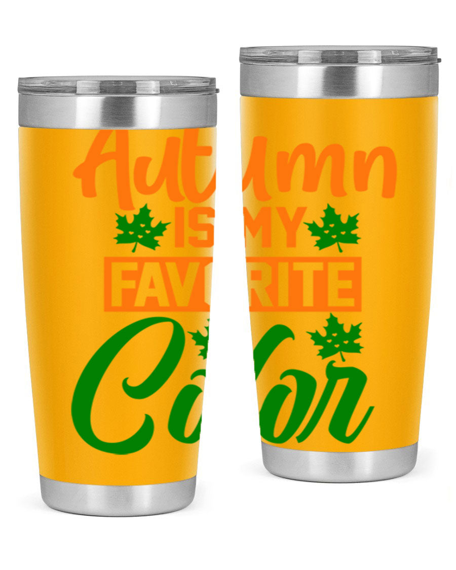 Autumn is My Favorite Color 21# Tumbler featuring vibrant fall colors and a stainless steel design, perfect for hot and cold beverages.