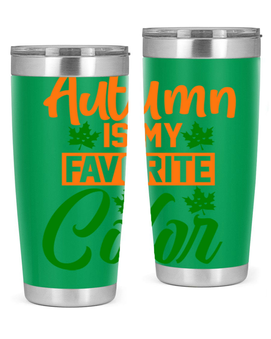 Autumn is My Favorite Color 21# Tumbler featuring vibrant fall colors and a stainless steel design, perfect for hot and cold beverages.