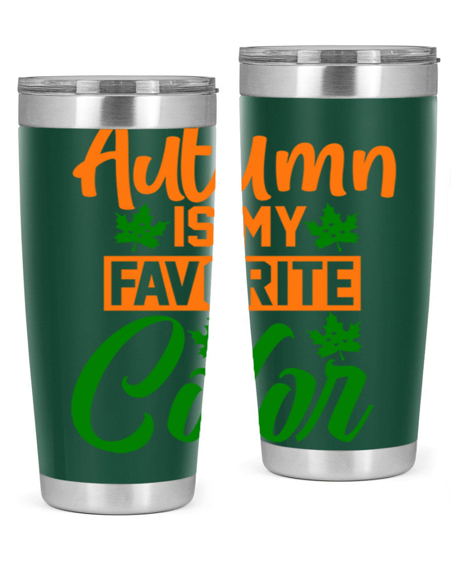 Autumn is My Favorite Color 21# Tumbler featuring vibrant fall colors and a stainless steel design, perfect for hot and cold beverages.