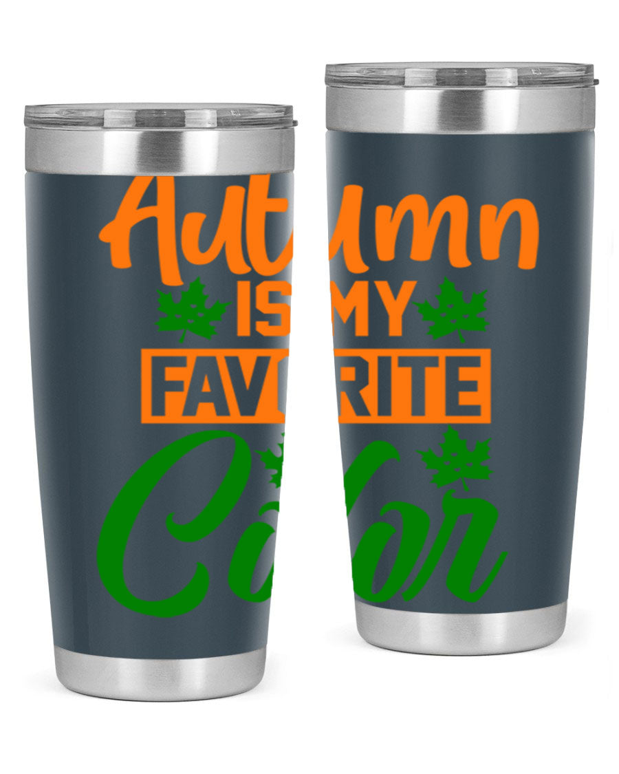 Autumn is My Favorite Color 21# Tumbler featuring vibrant fall colors and a stainless steel design, perfect for hot and cold beverages.