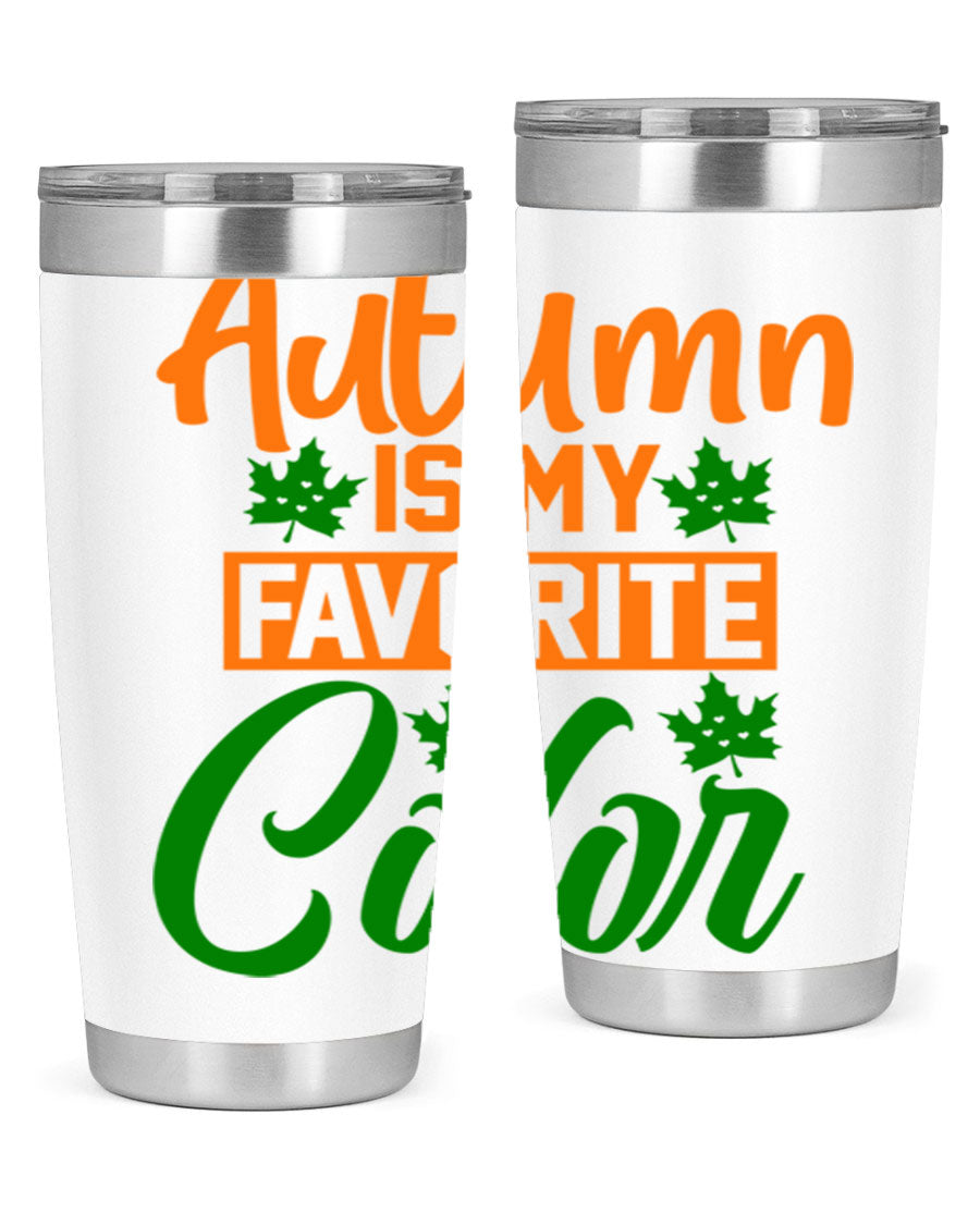 Autumn is My Favorite Color 21# Tumbler featuring vibrant fall colors and a stainless steel design, perfect for hot and cold beverages.