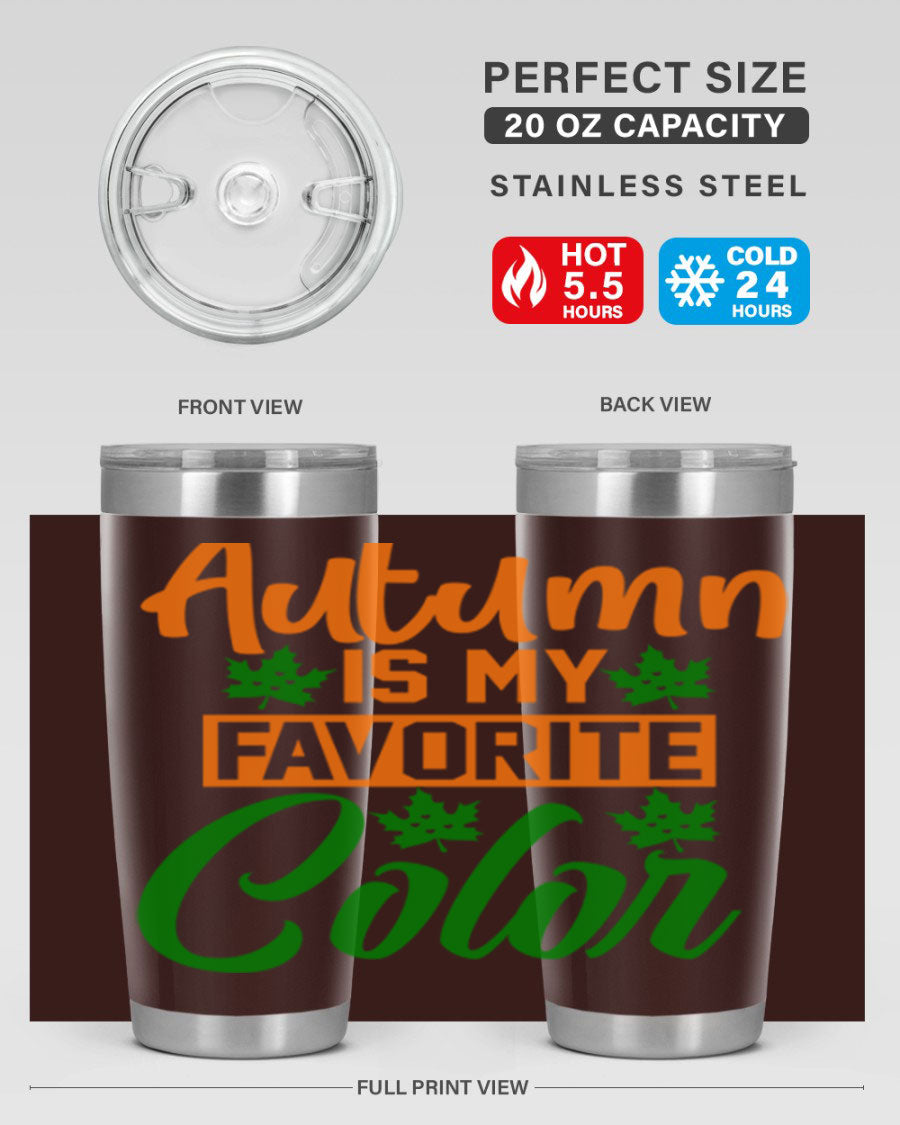 Autumn is My Favorite Color 21# Tumbler featuring vibrant fall colors and a stainless steel design, perfect for hot and cold beverages.