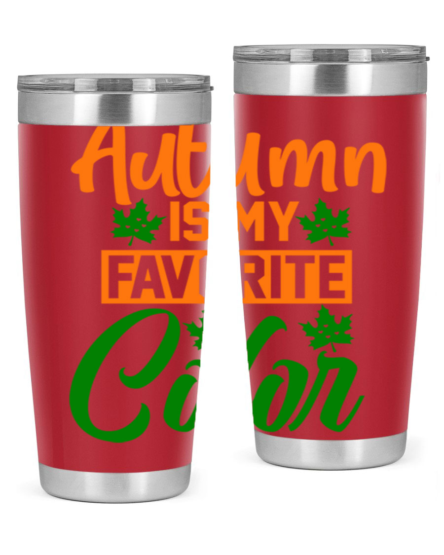 Autumn is My Favorite Color 21# Tumbler featuring vibrant fall colors and a stainless steel design, perfect for hot and cold beverages.