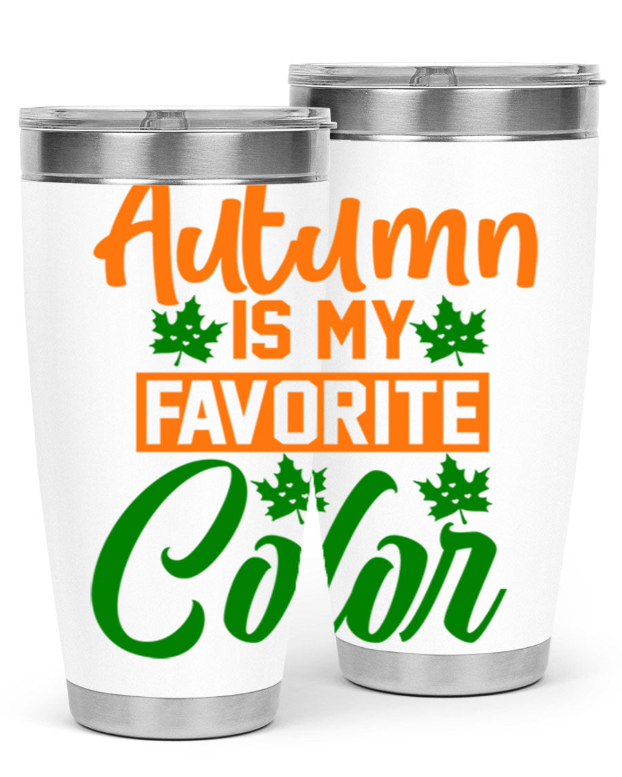 Autumn is My Favorite Color 21# Tumbler featuring vibrant fall colors and a stainless steel design, perfect for hot and cold beverages.