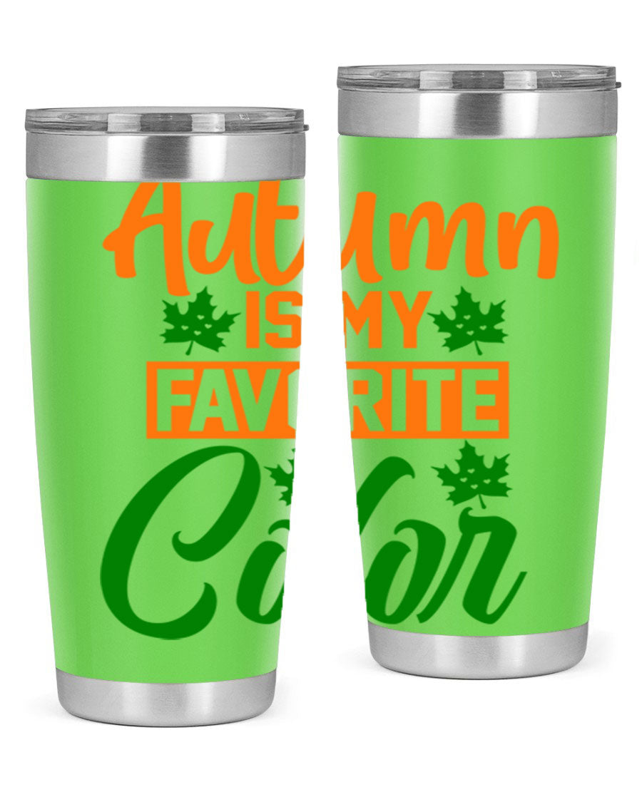 Autumn is My Favorite Color 21# Tumbler featuring vibrant fall colors and a stainless steel design, perfect for hot and cold beverages.