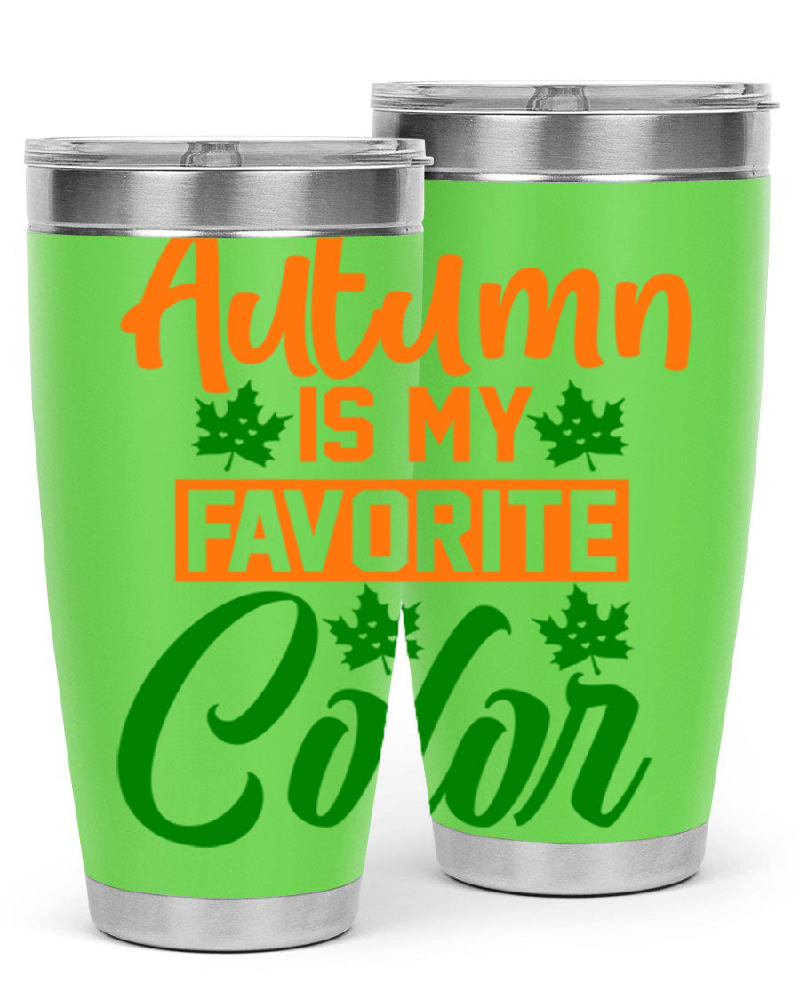 Autumn is My Favorite Color 21# Tumbler featuring vibrant fall colors and a stainless steel design, perfect for hot and cold beverages.