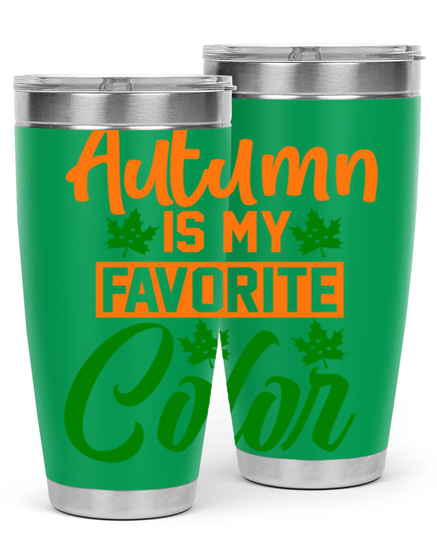 Autumn is My Favorite Color 21# Tumbler featuring vibrant fall colors and a stainless steel design, perfect for hot and cold beverages.