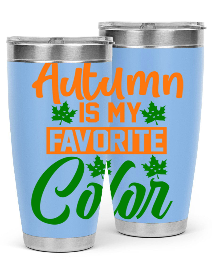 Autumn is My Favorite Color 21# Tumbler featuring vibrant fall colors and a stainless steel design, perfect for hot and cold beverages.