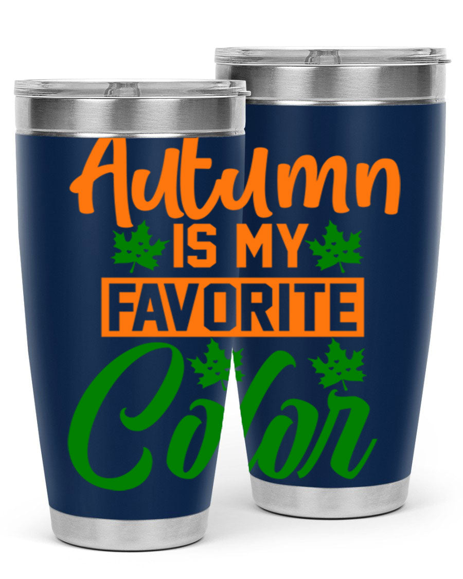 Autumn is My Favorite Color 21# Tumbler featuring vibrant fall colors and a stainless steel design, perfect for hot and cold beverages.