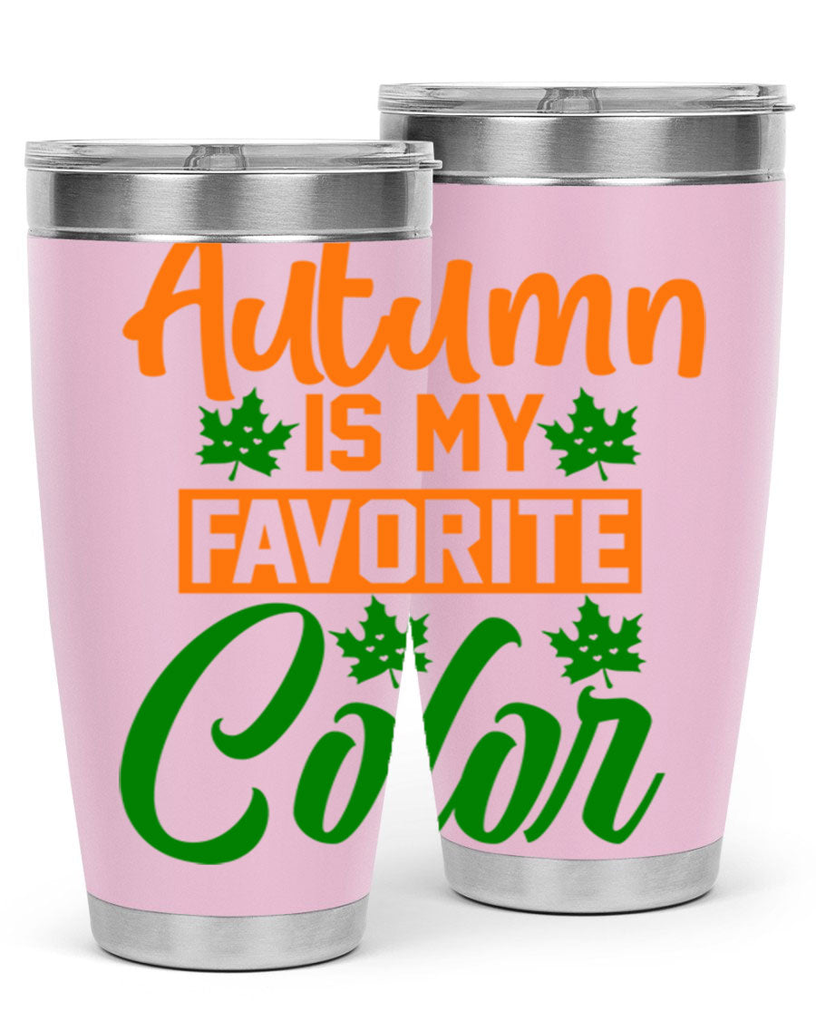 Autumn is My Favorite Color 21# Tumbler featuring vibrant fall colors and a stainless steel design, perfect for hot and cold beverages.